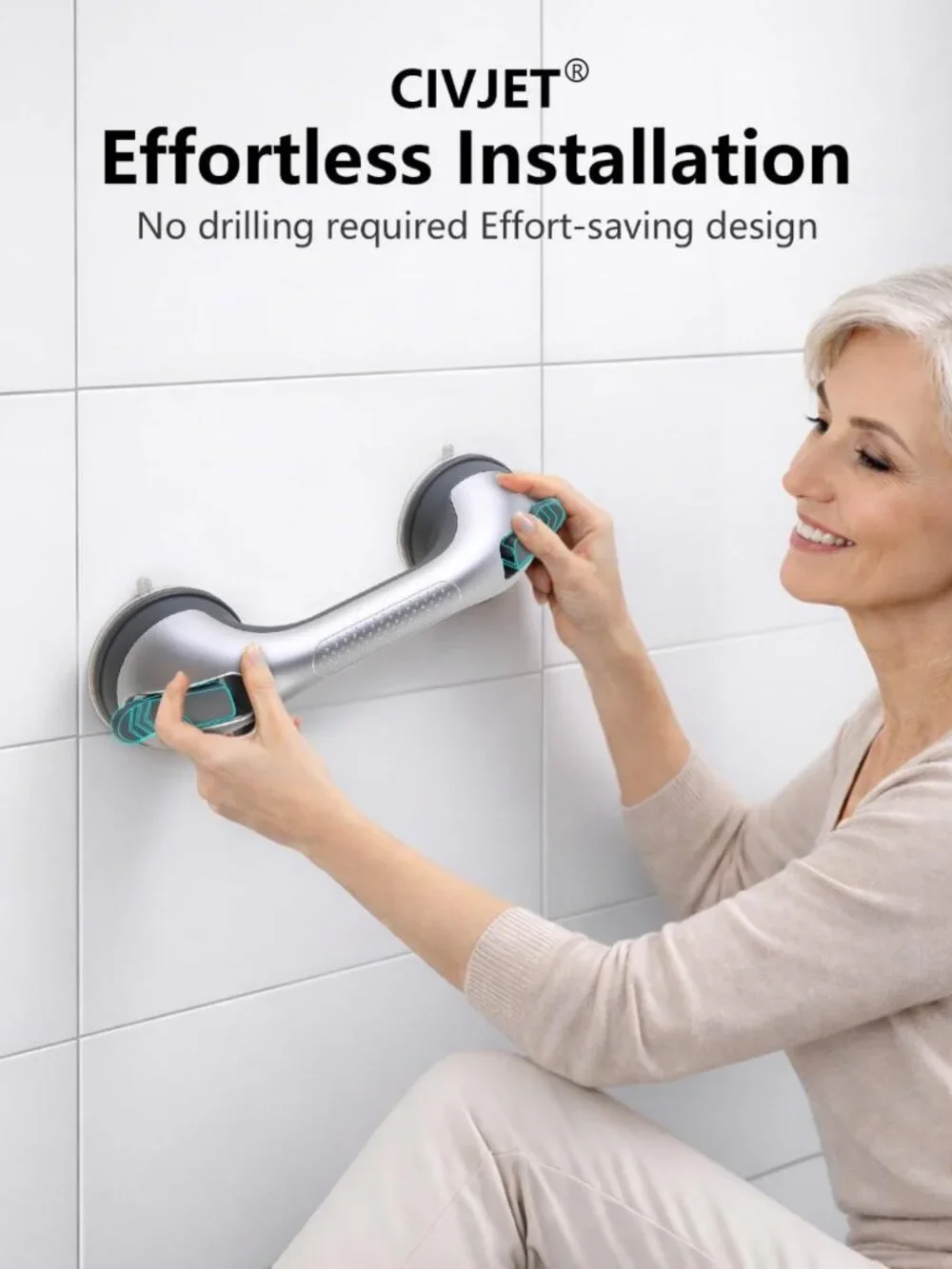 2 Pack Suction Cup Shower Grab Bars for Safety, Bathtub Handles for Seniors
